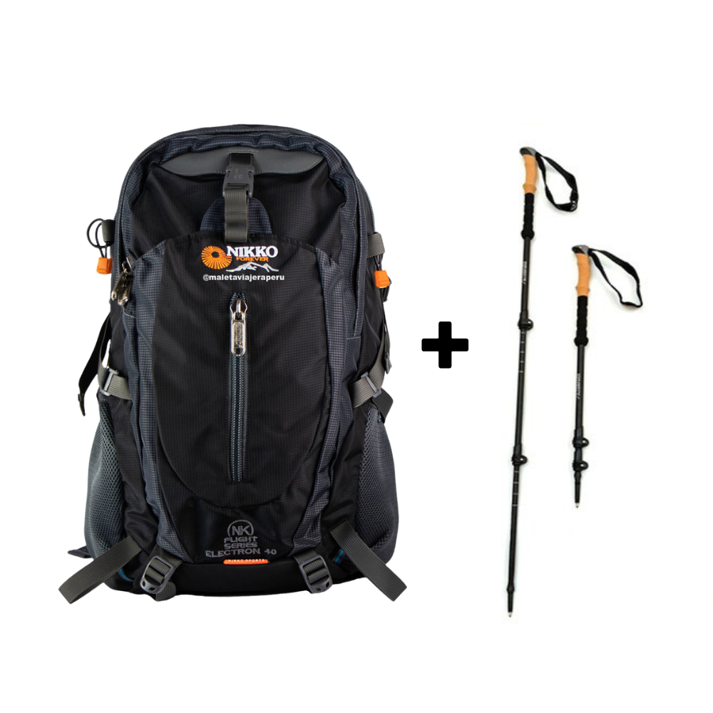 PACK Mochila Electron 40 (Negro) + Bastónes + Cobertor