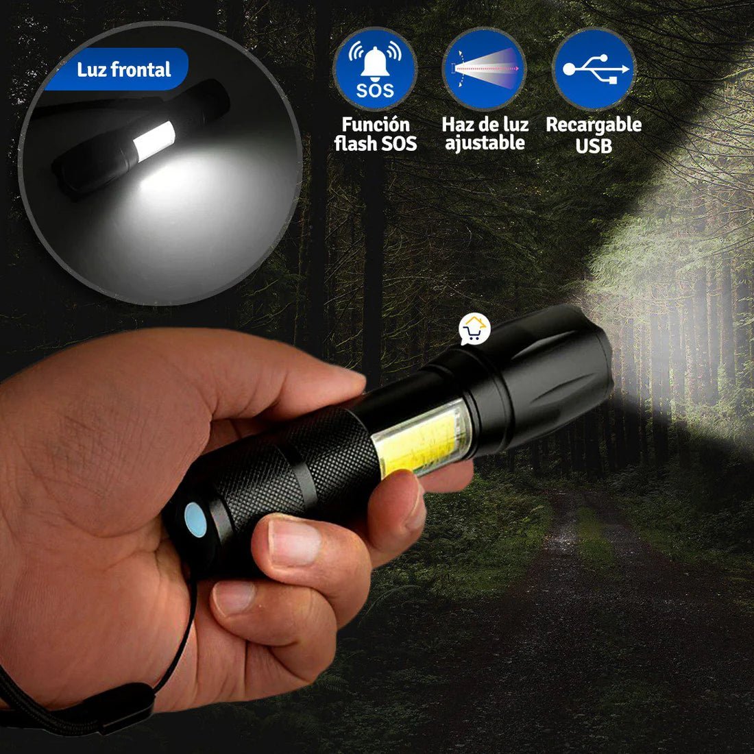 Linterna Tactica Grande USB recargable portátil Militar - Tienda Maleta Viajera Perú -