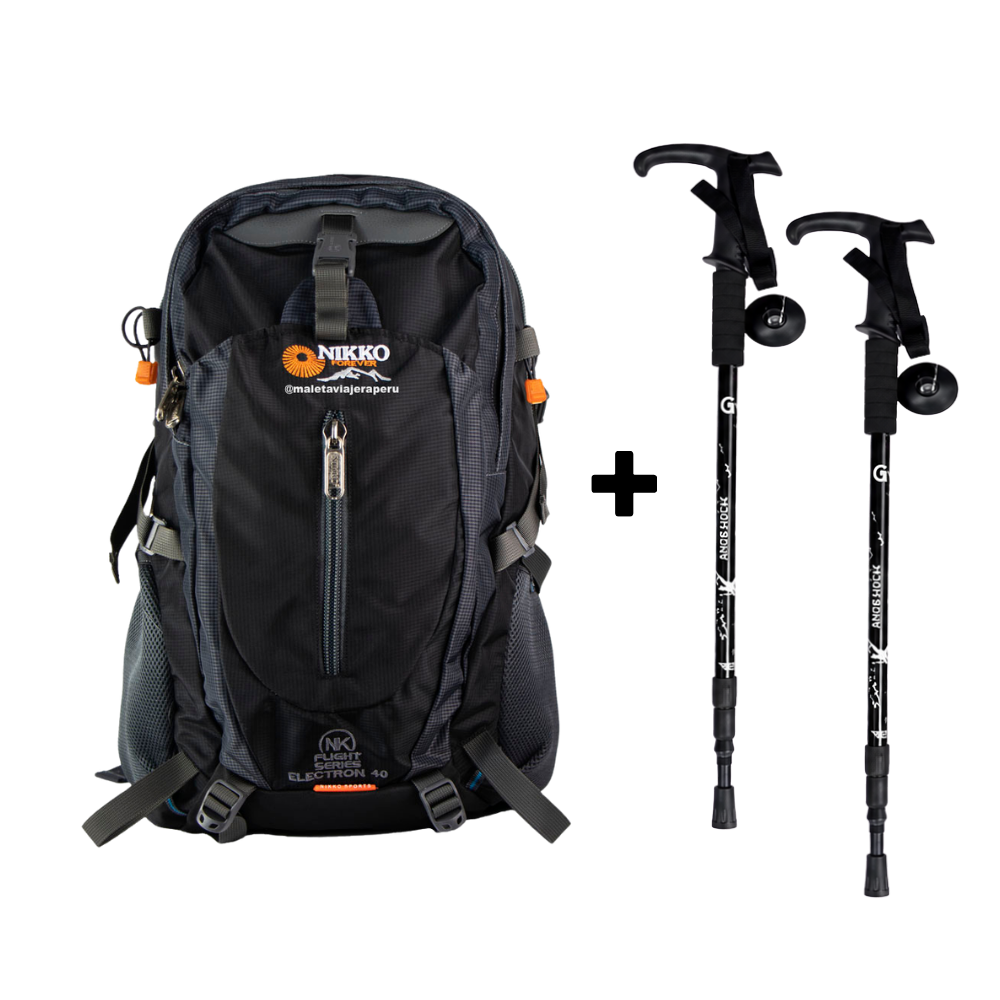 PACK Mochila Electron 40 (Negro) + Bastónes + Cobertor
