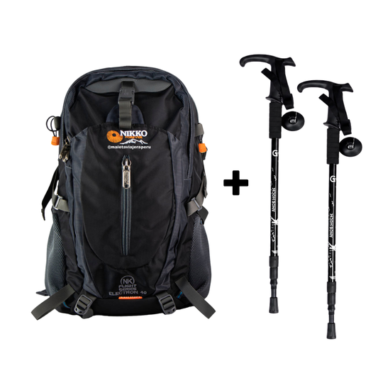 PACK Mochila Electron 40 (Negro) + Bastónes + Cobertor