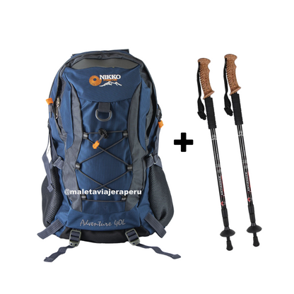 PACK Mochila Adventure 40 (Acero) + Bastónes + Cobertor