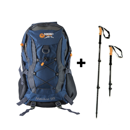 PACK Mochila Adventure 40 (Acero) + Bastónes + Cobertor
