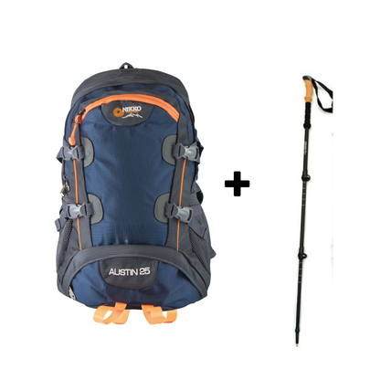 PACK Mochila Austin 25 (Acero) + Bastón + Cobertor