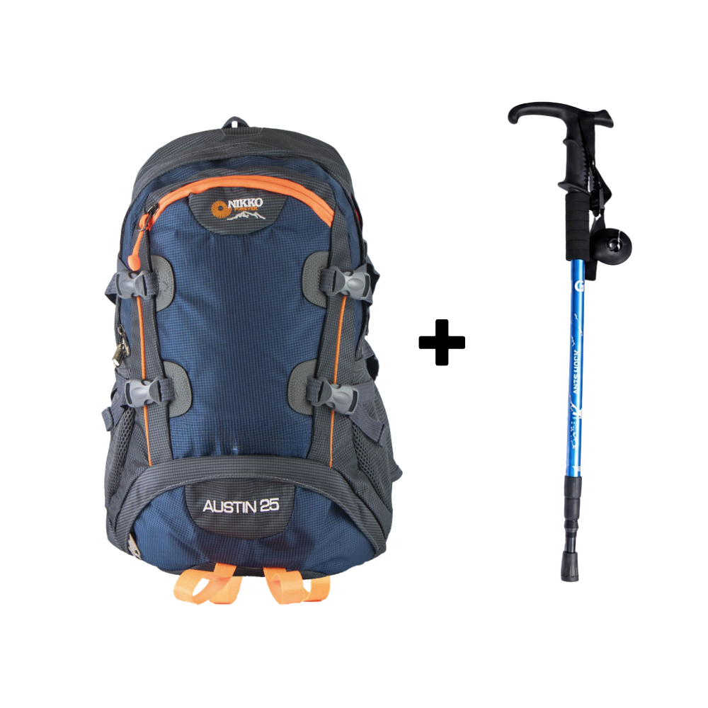 PACK Mochila Austin 25 (Acero) + Bastón + Cobertor