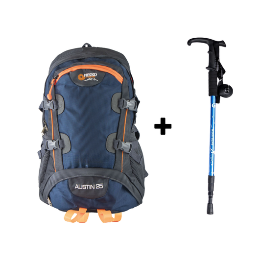 PACK Mochila Austin 25 (Acero) + Bastón + Cobertor