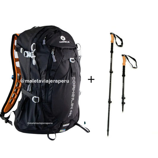 PACK Mochila Cormeilin 45 (Negro) con Bastones para Trekking