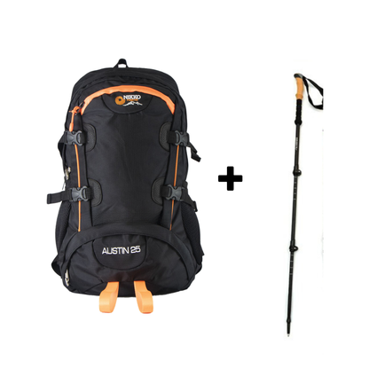 PACK Mochila Austin 25 (Negro) + Bastón + Cobertor