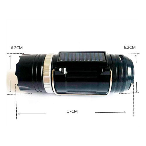 Linterna LED recargable con panel solar y cargador móvil