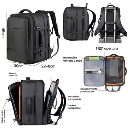 Mochila Viajera Ejecutiva para Cabina (Negro)